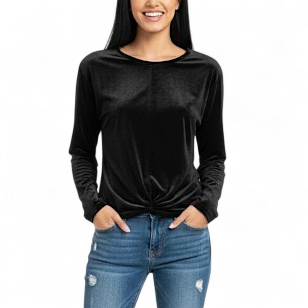 Ellen Tracy Black Velvet Long Sleeve Top Women’s Size Small